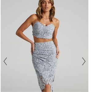 Two-Piece Skirt Set in dusty blue lace